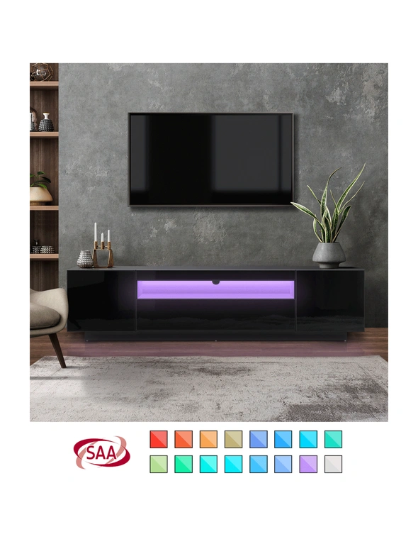 Oikiture TV Cabinet Entertainment Unit Stand Gloss RGB LED Furniture Black 180CM, hi-res image number null