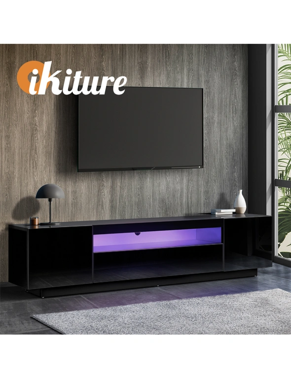 Oikiture TV Cabinet Entertainment Unit Stand Gloss RGB LED Furniture Black 180CM, hi-res image number null