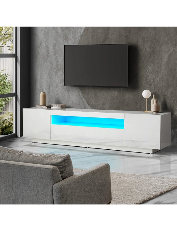 Oikiture TV Cabinet Entertainment Unit Stand Gloss RGB LED Furniture White 180CM, hi-res image number null