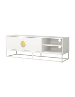 Oikiture TV Cabinet Entertainment Unit Stand Storage Two Door Shelf White 140CM