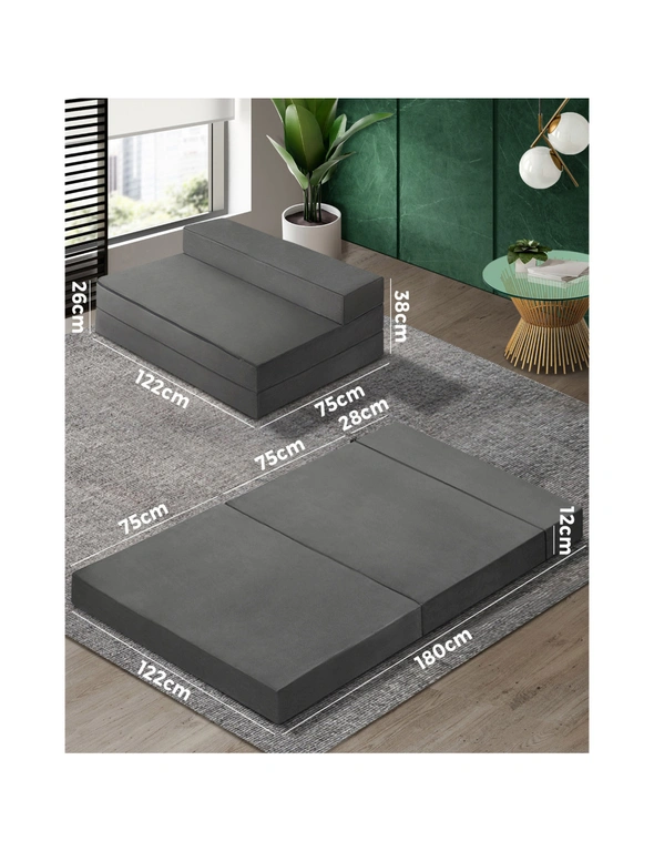 Bedra Folding Foam Mattress Sofa Bed Trifold Camping Sleeping Cushion Mat Double, hi-res image number null