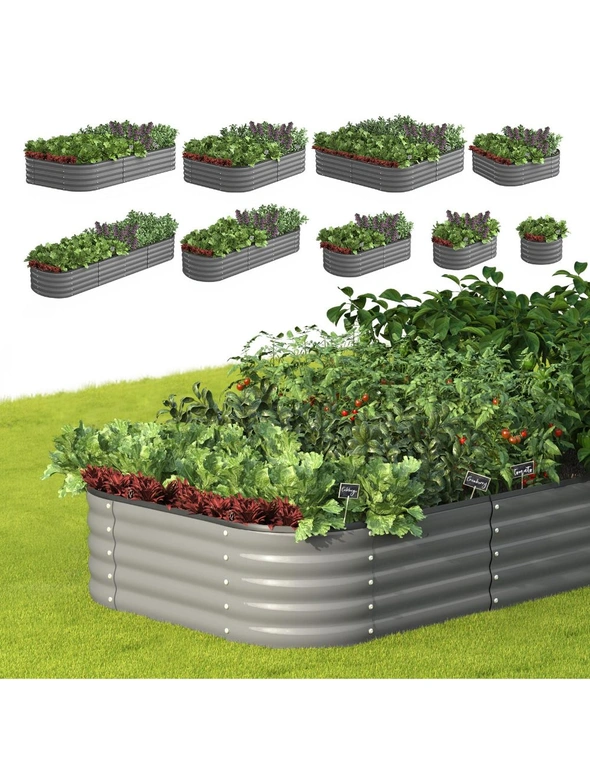 Livsip 9-IN-1 Raised Garden Bed Modular Kit Planter Oval Galvanised Steel 40CM H, hi-res image number null