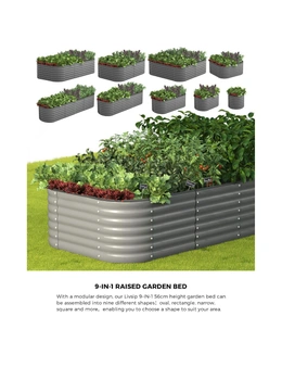 Livsip 9-IN-1 Raised Garden Bed Modular Kit Planter Oval Galvanised Steel 56CM H