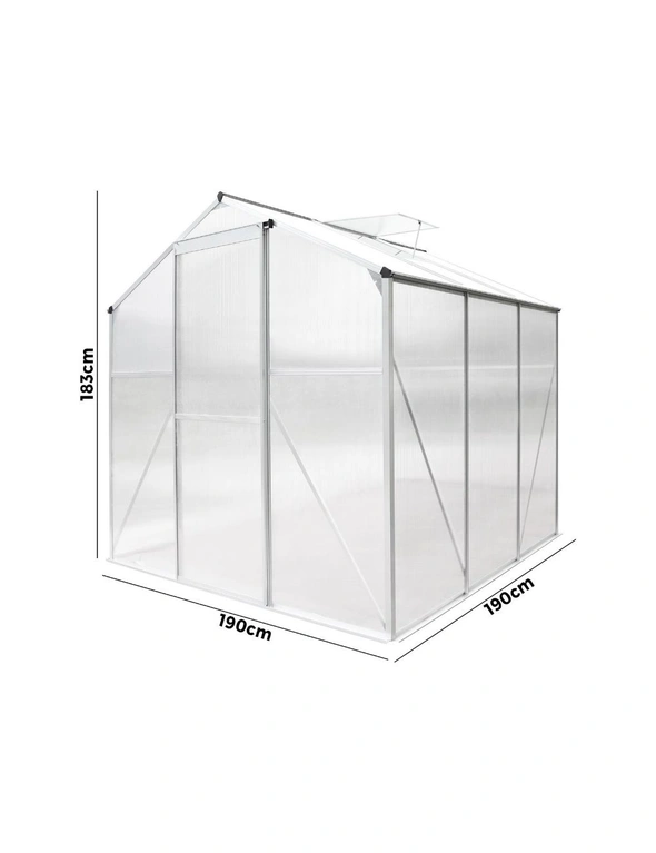 Livsip Greenhouse Aluminium Green House Shed Polycarbonate Walk in 1.9x1.9M, hi-res image number null