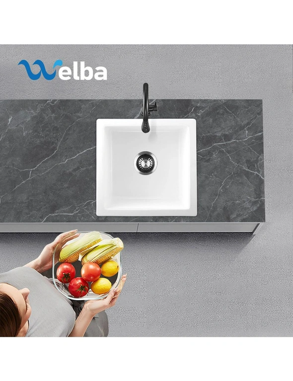 Welba Kitchen Sink 38x38cm Granite Stone Sink Laundry Basin Single Bowl White, hi-res image number null