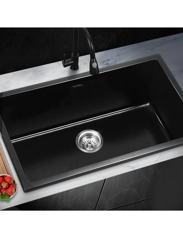 Welba Kitchen Sink 70x45cm Granite Stone Sink Laundry Basin Single Bowl White, hi-res image number null