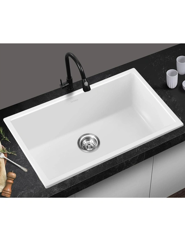Welba Kitchen Sink 70x45cm Granite Stone Sink Laundry Basin Single Bowl White, hi-res image number null