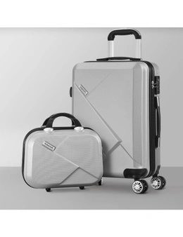 Mazam 2PCS Luggage Suitcase Trolley Set Travel TSA Lock Storage Hard Case Silver