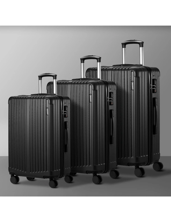 Mazam 3PCS Luggage Suitcase Trolley Set Travel TSA Lock Storage ABS Case Black, hi-res image number null