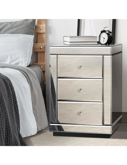 Oikiture Bedside Table Mirrored Storage 3 Drawers Cabinet Nightstand End Table