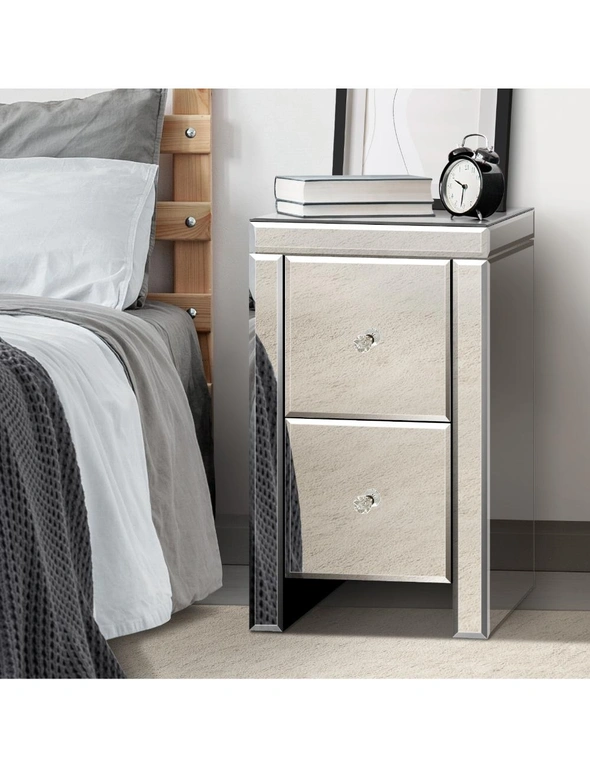 Oikiture Bedside Table Mirrored Storage Cabinet 2 Drawers Nightstand End Table, hi-res image number null
