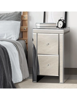 Oikiture Bedside Table Mirrored Storage Cabinet 2 Drawers Nightstand End Table