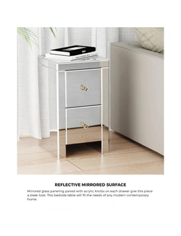 Oikiture Bedside Table Mirrored Storage Cabinet 2 Drawers Nightstand End Table