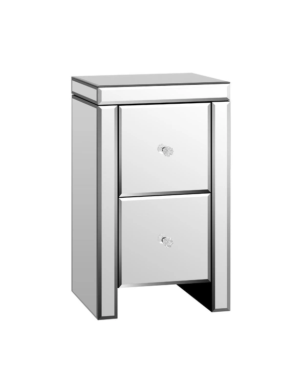 Oikiture Bedside Table Mirrored Storage Cabinet 2 Drawers Nightstand End Table, hi-res image number null