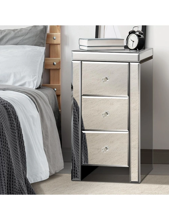 Oikiture Bedside Table 3 Drawers Side Table Nightstand Mirrored Storage Cabinet, hi-res image number null