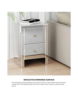 Oikiture Mirrored Storage Cabinet Bedside Table End Table w/ Acrylic Handles