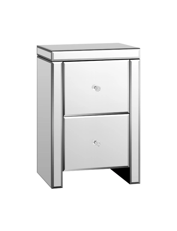 Oikiture Mirrored Storage Cabinet Bedside Table End Table w/ Acrylic Handles, hi-res image number null