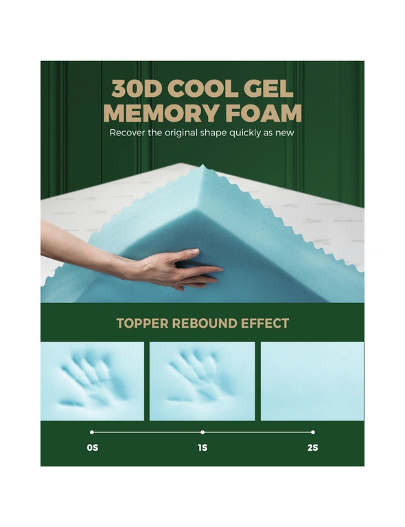 Bedra Memory Foam Mattress Topper Cool Gel Bed Bamboo Cover 7-Zone 8CM Queen, hi-res image number null