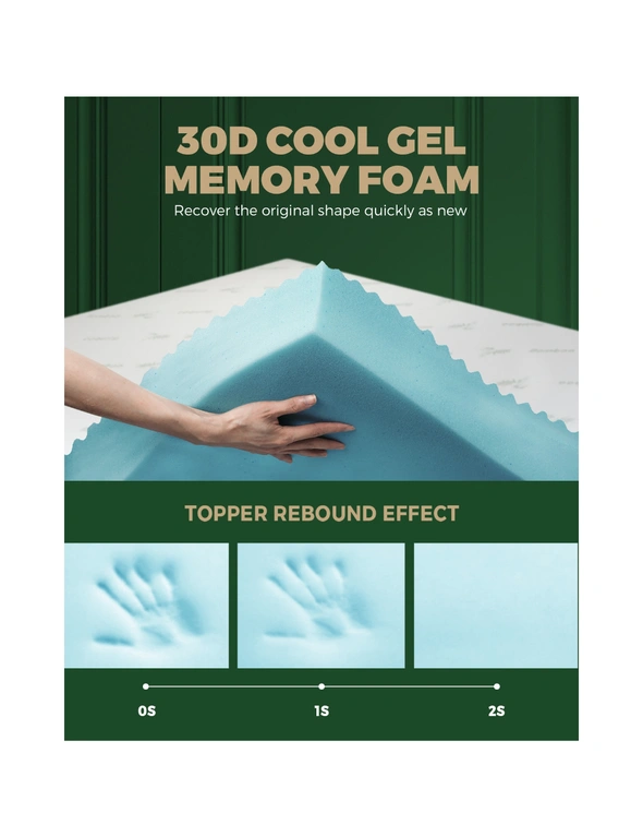 Bedra Memory Foam Mattress Topper Cool Gel Bed Bamboo Cover 7-Zone 8CM Single, hi-res image number null