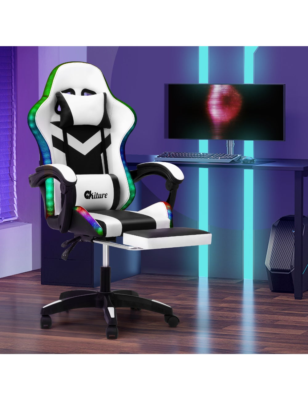 White gaming chair discount with led lights