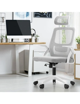 Oikiture Mesh Office Chair Executive Fabric Gaming Seat Racing Tilt Computer White