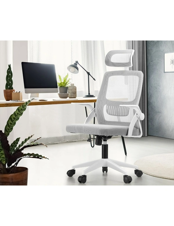 Oikiture Mesh Office Chair Executive Fabric Gaming Seat Racing Tilt Computer White, hi-res image number null