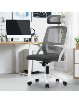 Oikiture Mesh Office Chair Executive Fabric Gaming Seat Racing Tilt Computer Dark Grey&White