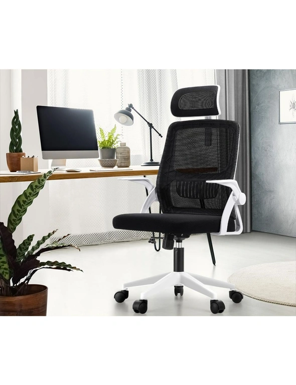 Oikiture Mesh Office Chair Executive Fabric Gaming Seat Racing Tilt Computer 1 White&Black, hi-res image number null