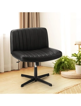 Oikiture Mid Back Armless Office Desk Chair Wide Seat PU Leather Black