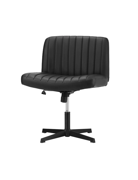 Oikiture Mid Back Armless Office Desk Chair Wide Seat PU Leather Black, hi-res image number null