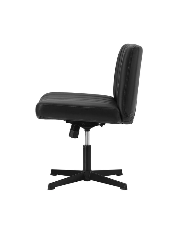 Oikiture Mid Back Armless Office Desk Chair Wide Seat PU Leather Black, hi-res image number null