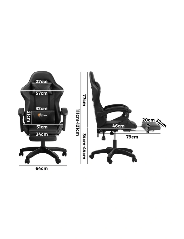 Oikiture Gaming Chair Massage Racing Recliner Office PU Leather with Footrest, hi-res image number null