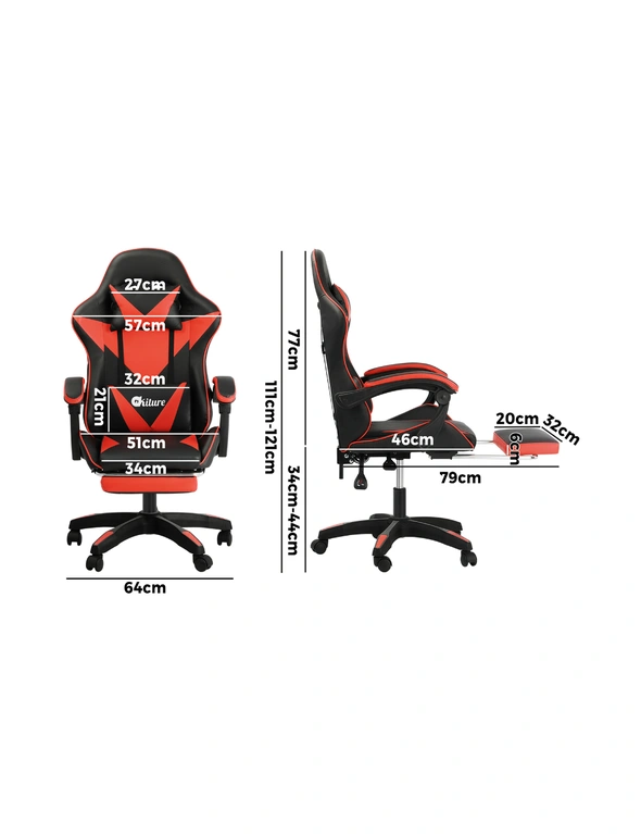 Oikiture Gaming Office Chair Massage Racing Recliner Computer Work Armrest Seat, hi-res image number null