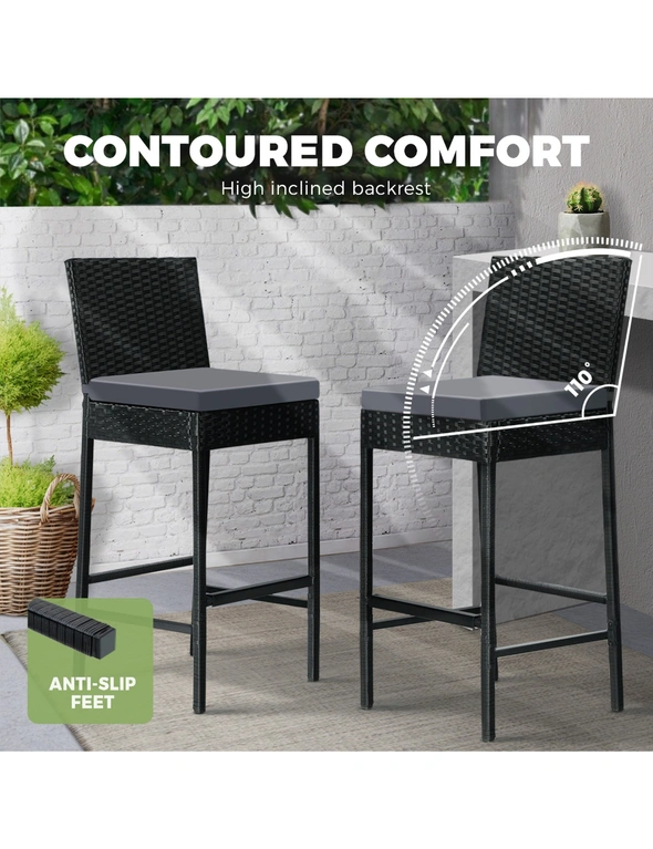 Livsip Outdoor Bar Table Dining Chairs Stools Set Rattan Patio Furniture 3 Piece, hi-res image number null