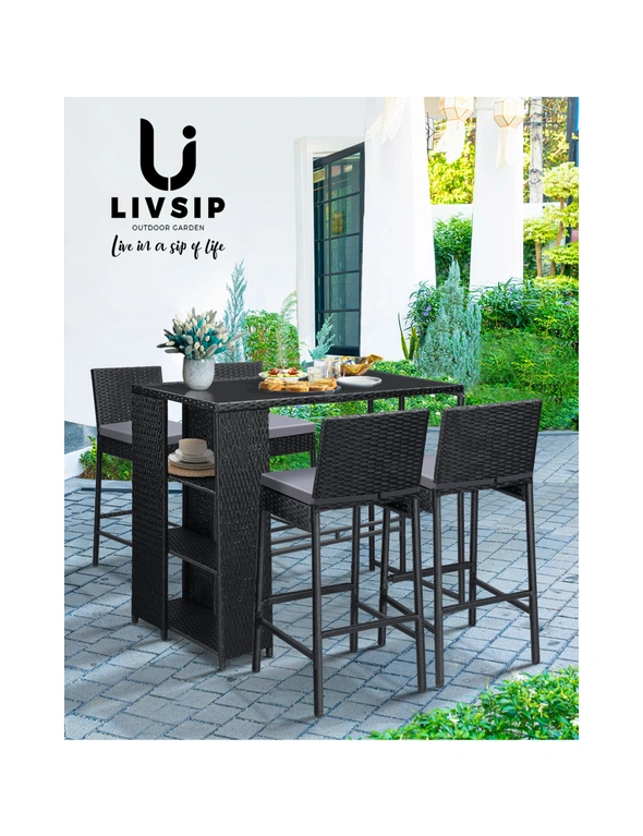 Livsip Rattan Outdoor Bar Table Furniture Cafe Table Patio Setting Dinning Table, hi-res image number null