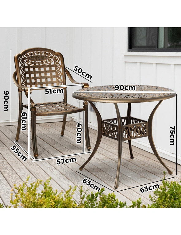 Livsip 3 Piece Outdoor Dining Chairs Bistro Set Cast Aluminium Patio Furniture, hi-res image number null