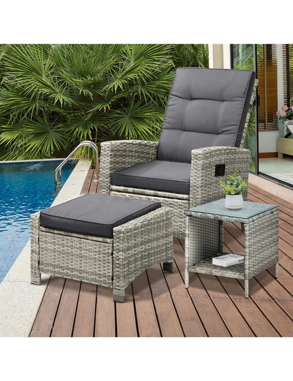 Livsip Recliner Chair Outdoor Sun Lounge Setting Wicker Sofa Patio Furniture 3PC, hi-res image number null