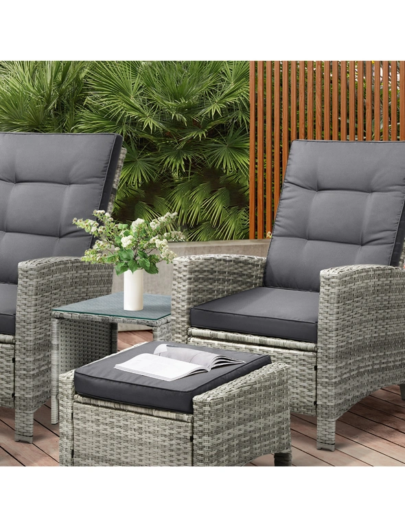Livsip Recliner Chair Outdoor Sun Lounge Setting Wicker Sofa Patio Furniture 3PC, hi-res image number null