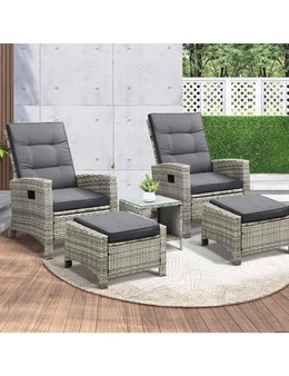 Livsip Recliner Chair Wicker Outdoor Furniture Garden Patio Lounge 5PCS Setting