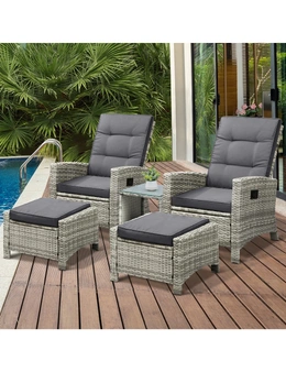Livsip Recliner Chair Wicker Outdoor Furniture Garden Patio Lounge 5PCS Setting