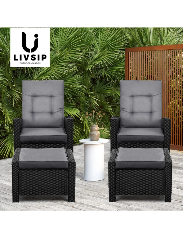 Livsip Outdoor Recliner Chairs Sun Lounge Wicker Sofa Patio Furniture Garden, hi-res image number null