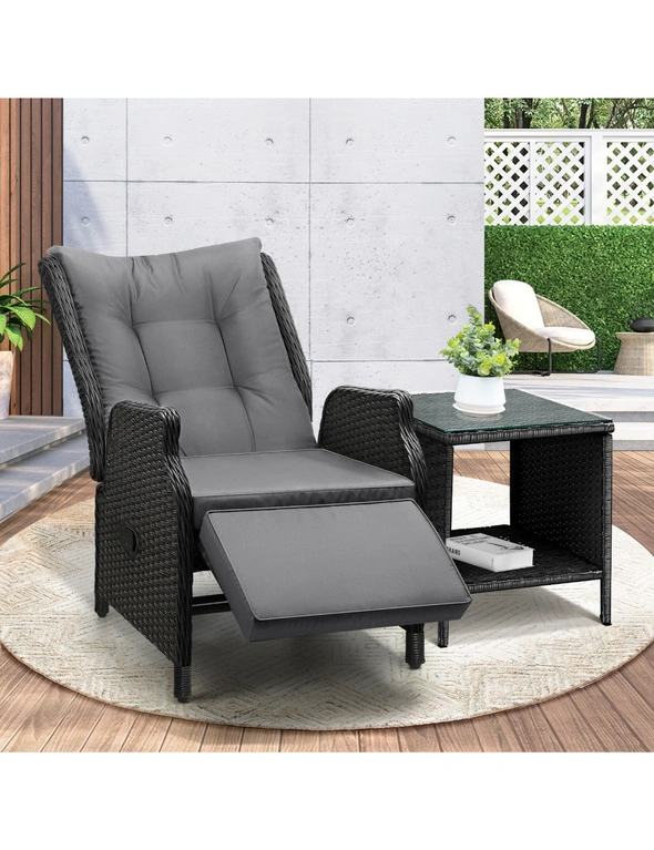 Livsip Outoodr Recliner Chair & Table Sun Lounge Outdoor Furniture Patio Setting, hi-res image number null