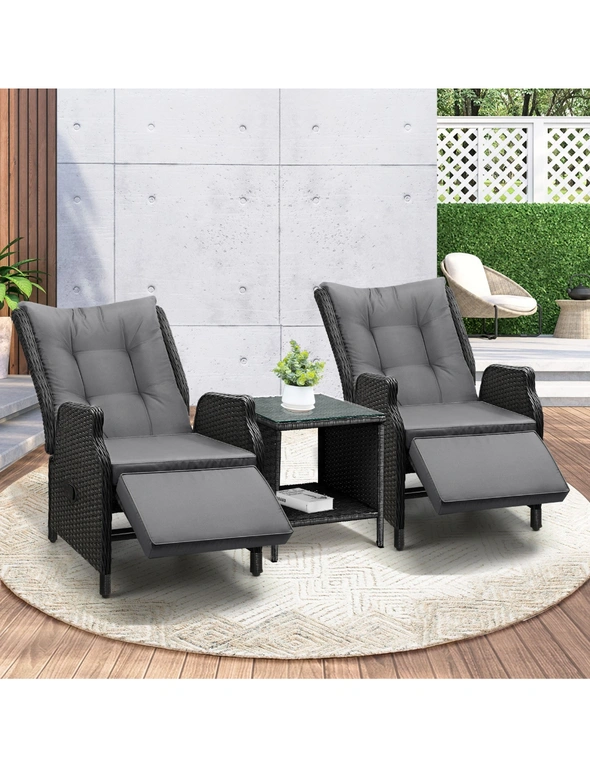 Livsip Sun Lounge Outdoor Recliner Chair &Table Outdoor Furniture Patio Set of 3, hi-res image number null