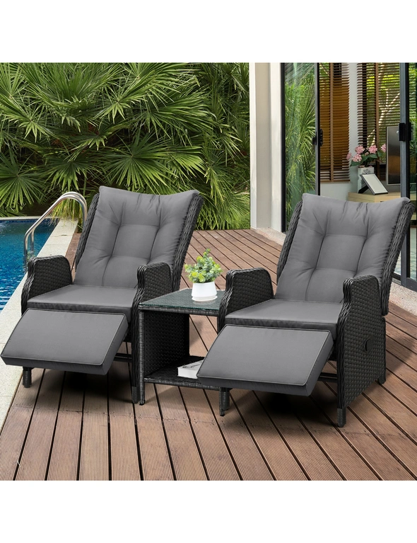 Livsip Sun Lounge Outdoor Recliner Chair &Table Outdoor Furniture Patio Set of 3, hi-res image number null
