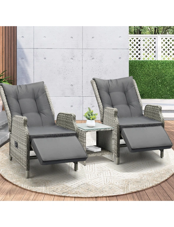 Livsip Outdoor Recliners Sun Lounger & Table Outdoor Patio Furniture Set of 3, hi-res image number null