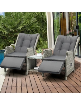 Livsip Outdoor Recliners Sun Lounger & Table Outdoor Patio Furniture Set of 3