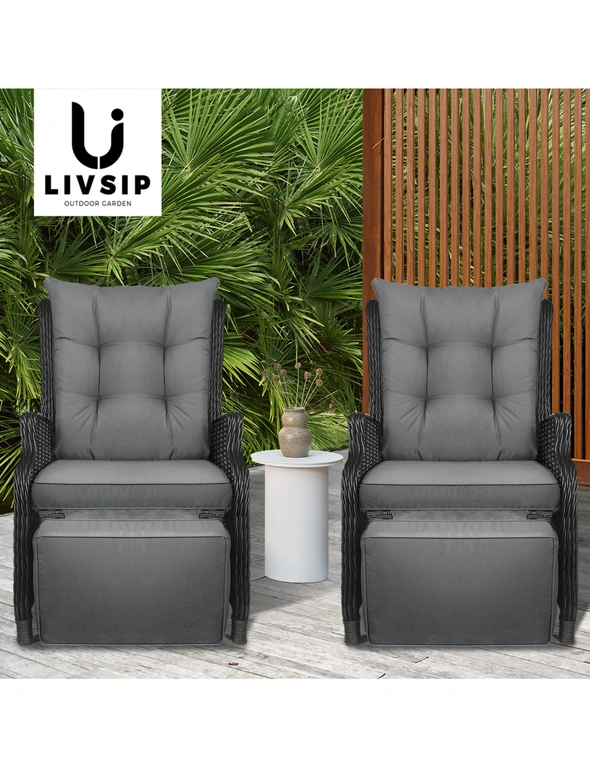 Livsip Sun Lounge Recliner Chairs Outdoor Furniture Patio Wicker Sofa 2 Piece, hi-res image number null