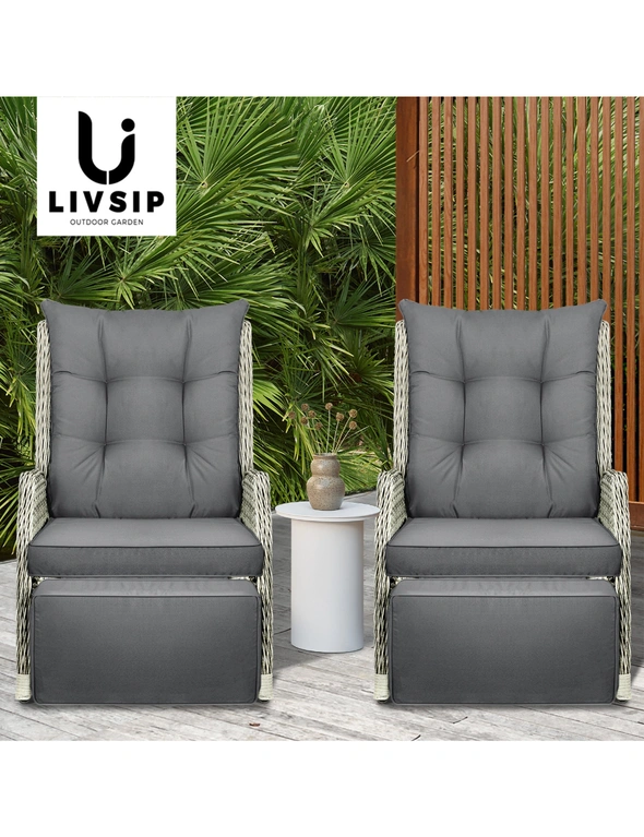 Livsip Recliner Chairs Outdoor Sun Lounge Wicker Garden Sofa Patio Furniture, hi-res image number null