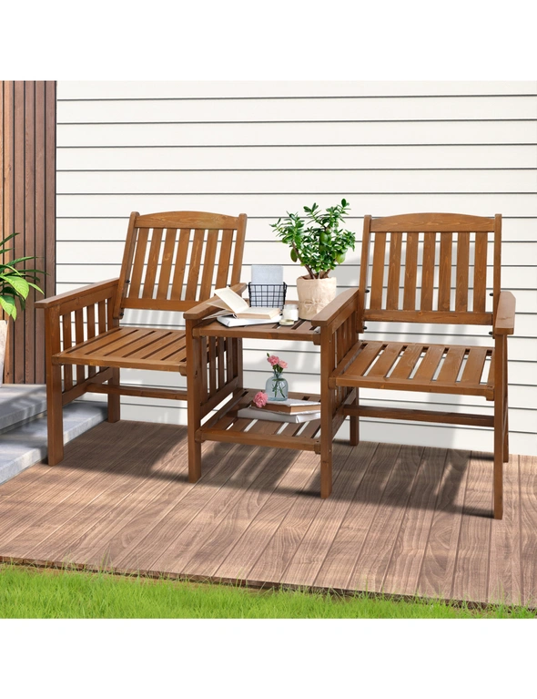Livsip Wooden Garden Bench Chair & Table Loveseat Outdoor Furniture Patio, hi-res image number null