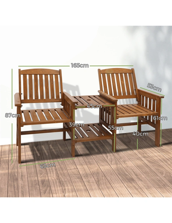 Livsip Wooden Garden Bench Chair & Table Loveseat Outdoor Furniture Patio, hi-res image number null